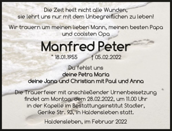 Traueranzeige von Manfred Peter  von Magdeburger Volksstimme