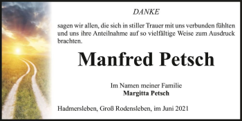 Traueranzeige von Manfred Petsch  von Magdeburger Volksstimme