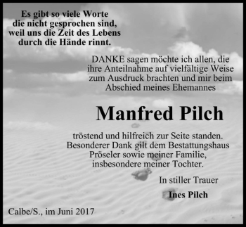 Traueranzeige von Manfred Pilch  von Magdeburger Volksstimme