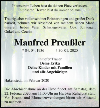 Traueranzeige von Manfred Preußler  von Magdeburger Volksstimme