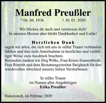 Traueranzeige von Manfred Preußler  von Magdeburger Volksstimme