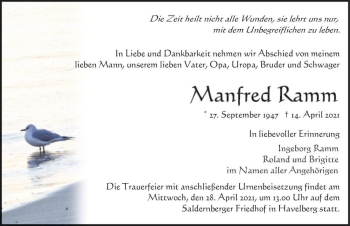 Traueranzeige von Manfred Ramm  von Magdeburger Volksstimme