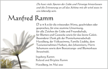 Traueranzeige von Manfred Ramm  von Magdeburger Volksstimme