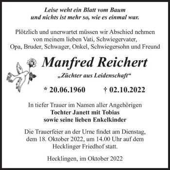 Traueranzeige von Manfred Reichert  von Magdeburger Volksstimme