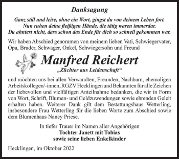 Traueranzeige von Manfred Reichert  von Magdeburger Volksstimme