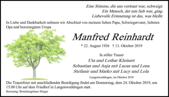 Traueranzeige von Manfred Reinhardt  von Magdeburger Volksstimme