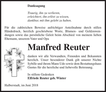 Traueranzeige von Manfred Reuter  von Magdeburger Volksstimme