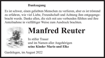 Traueranzeige von Manfred Reuter  von Magdeburger Volksstimme