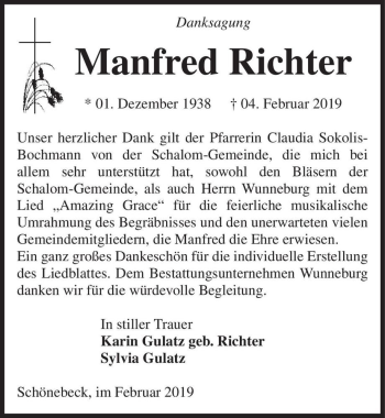 Traueranzeige von Manfred Richter  von Magdeburger Volksstimme