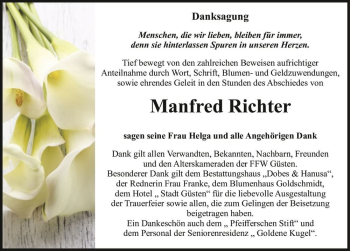 Traueranzeige von Manfred Richter  von Magdeburger Volksstimme