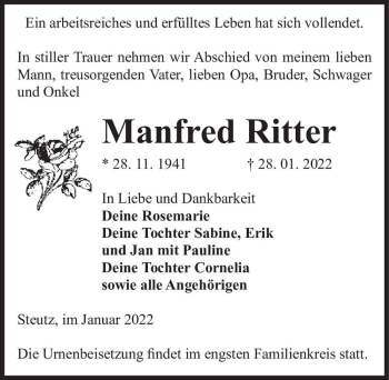 Traueranzeige von Manfred Ritter  von Magdeburger Volksstimme