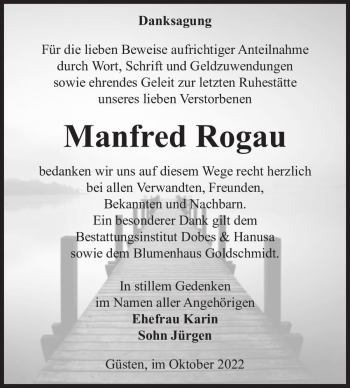 Traueranzeige von Manfred Rogau  von Magdeburger Volksstimme