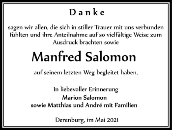 Traueranzeige von Manfred Salomon  von Magdeburger Volksstimme