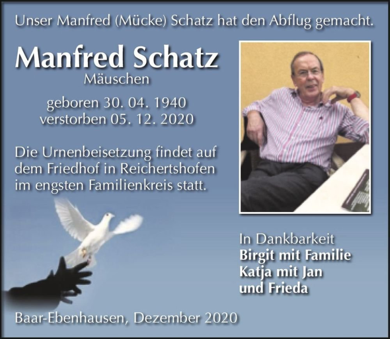  Traueranzeige für Manfred Schatz (Mäuschen)  vom 12.12.2020 aus Magdeburger Volksstimme