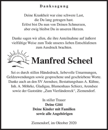 Traueranzeige von Manfred Scheel  von Magdeburger Volksstimme