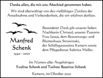 Traueranzeige von Manfred Schenk  von Magdeburger Volksstimme