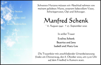 Traueranzeige von Manfred Schenk  von Magdeburger Volksstimme