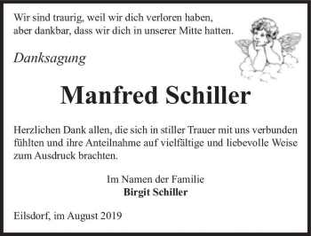 Traueranzeige von Manfred Schiller  von Magdeburger Volksstimme