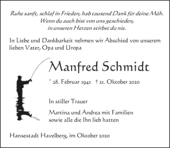 Traueranzeige von Manfred Schmidt  von Magdeburger Volksstimme