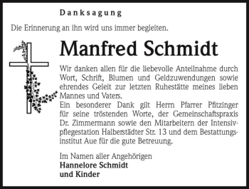 Traueranzeige von Manfred Schmidt  von Magdeburger Volksstimme