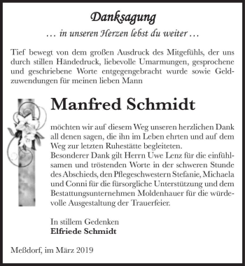 Traueranzeige von Manfred Schmidt  von Magdeburger Volksstimme