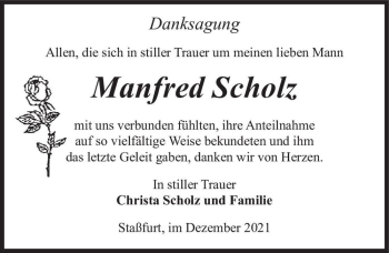 Traueranzeige von Manfred Scholz  von Magdeburger Volksstimme