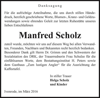 Traueranzeige von Manfred Scholz  von Magdeburger Volksstimme