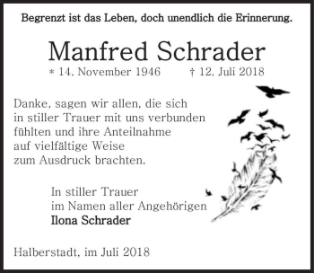 Traueranzeige von Manfred Schrader  von Magdeburger Volksstimme