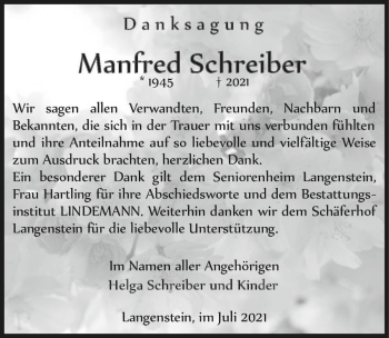Traueranzeige von Manfred Schreiber  von Magdeburger Volksstimme