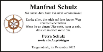 Traueranzeige von Manfred Schulz  von Magdeburger Volksstimme