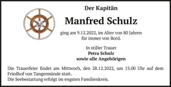 Traueranzeige von Manfred Schulz  von Magdeburger Volksstimme