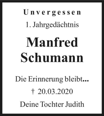 Traueranzeige von Manfred Schumann  von Magdeburger Volksstimme