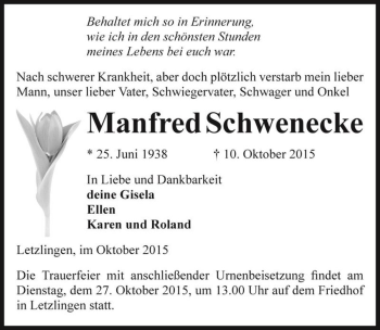 Traueranzeige von Manfred Schwenecke  von Magdeburger Volksstimme
