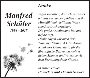 Traueranzeige von Manfred Schüler  von Magdeburger Volksstimme
