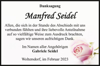 Traueranzeige von Manfred Seidel  von Magdeburger Volksstimme