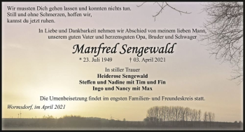 Traueranzeige von Manfred Sengewald  von Magdeburger Volksstimme