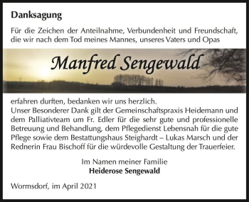 Traueranzeige von Manfred Sengewald  von Magdeburger Volksstimme