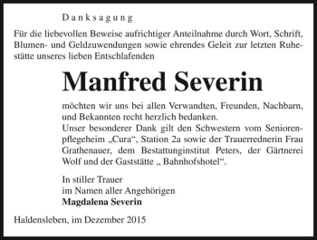Traueranzeige von Manfred Severin  von Magdeburger Volksstimme
