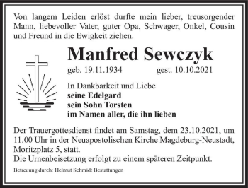 Traueranzeige von Manfred Sewczyk  von Magdeburger Volksstimme