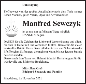 Traueranzeige von Manfred Sewczyk  von Magdeburger Volksstimme