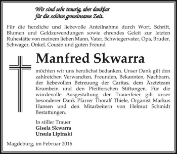 Traueranzeige von Manfred Skwarra  von Magdeburger Volksstimme