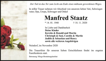 Traueranzeige von Manfred Staatz  von Magdeburger Volksstimme