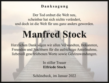 Traueranzeige von Manfred Stock  von Magdeburger Volksstimme