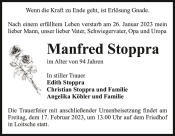Traueranzeige von Manfred Stoppra  von Magdeburger Volksstimme