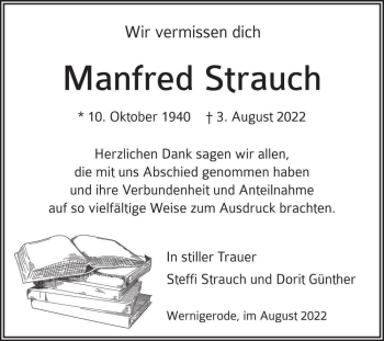 Traueranzeige von Manfred Strauch  von Magdeburger Volksstimme