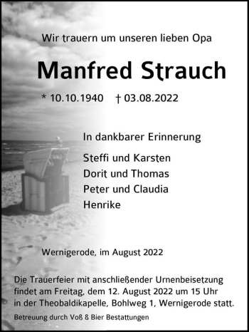 Traueranzeige von Manfred Strauch  von Magdeburger Volksstimme