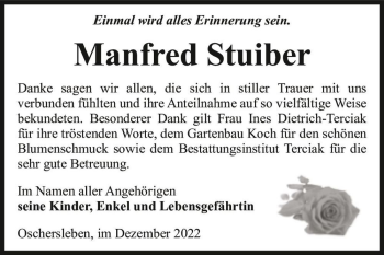 Traueranzeige von Manfred Stuiber  von Magdeburger Volksstimme