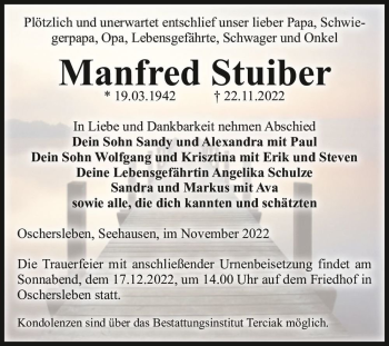 Traueranzeige von Manfred Stuiber  von Magdeburger Volksstimme