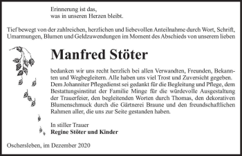 Traueranzeige von Manfred Stöter  von Magdeburger Volksstimme