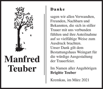 Traueranzeige von Manfred Teuber  von Magdeburger Volksstimme
